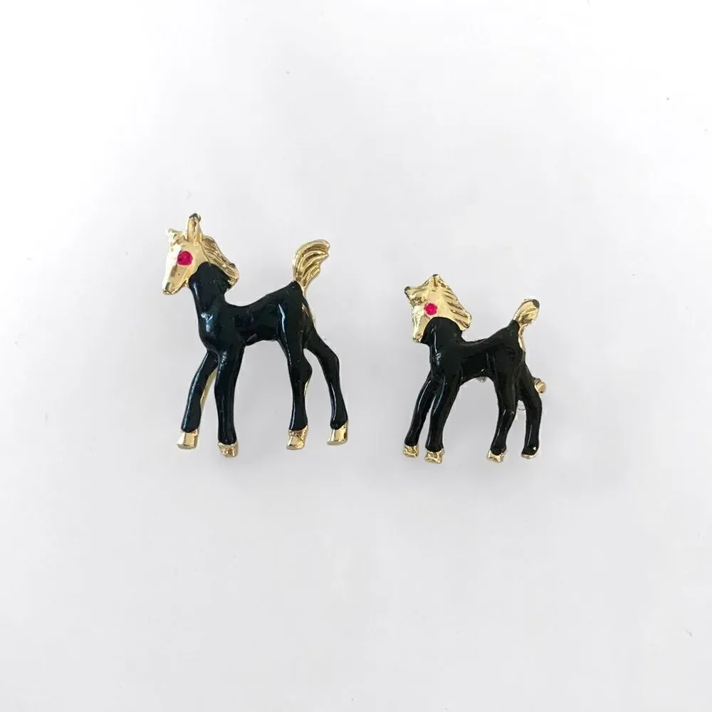 Vintage Horse & Pony Enamel Pin Brooch Set